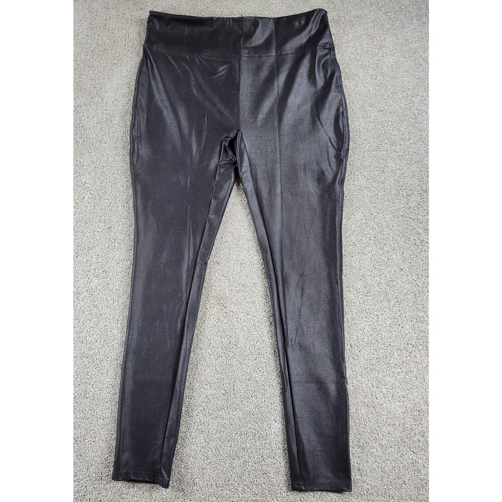 Serra Womens Faux Leather Leggings XL Black Metallic Stretch Skinny Slim Fit New